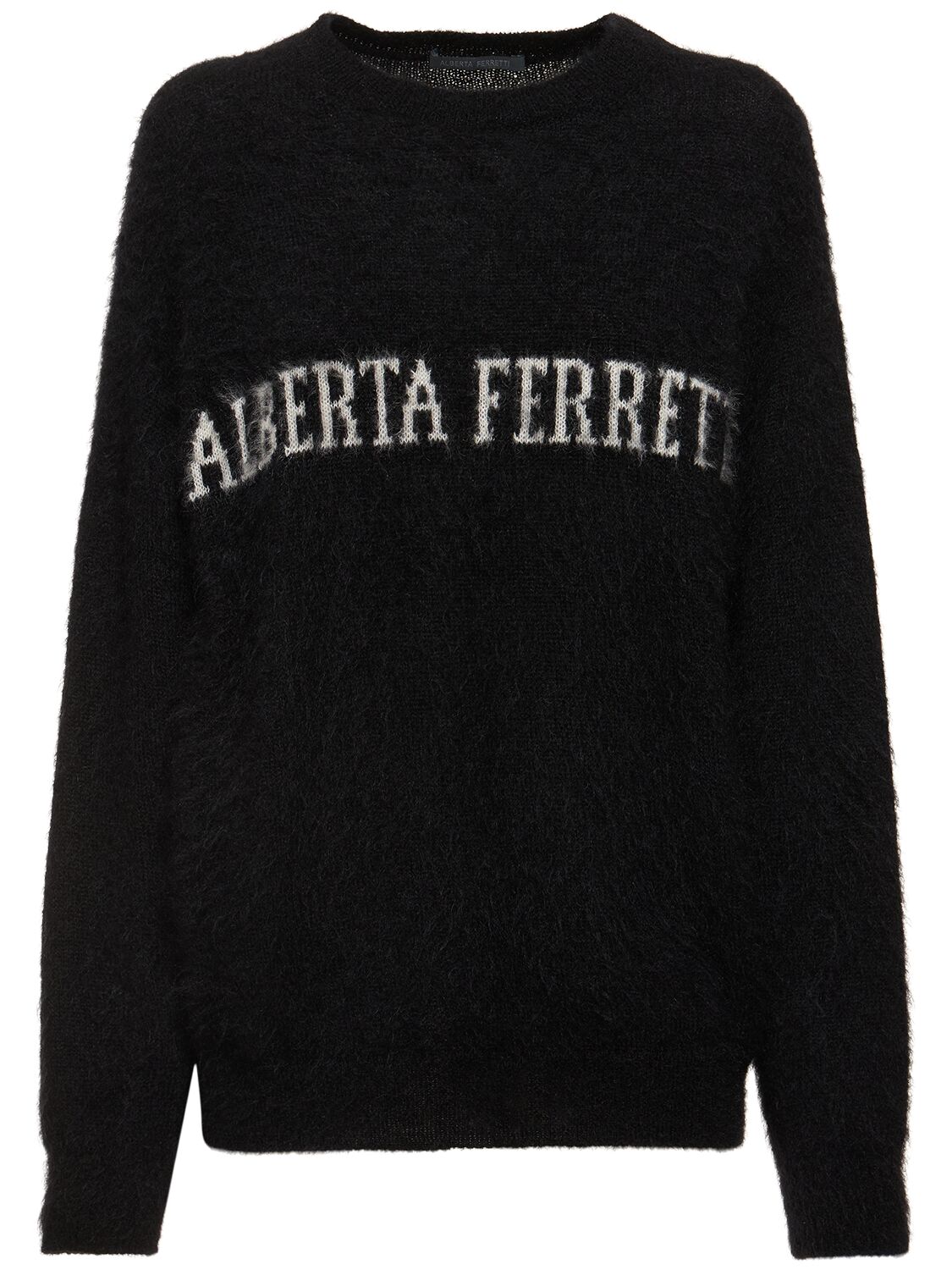Alberta Ferretti Logo Mohair Blend Knit Sweater In Black