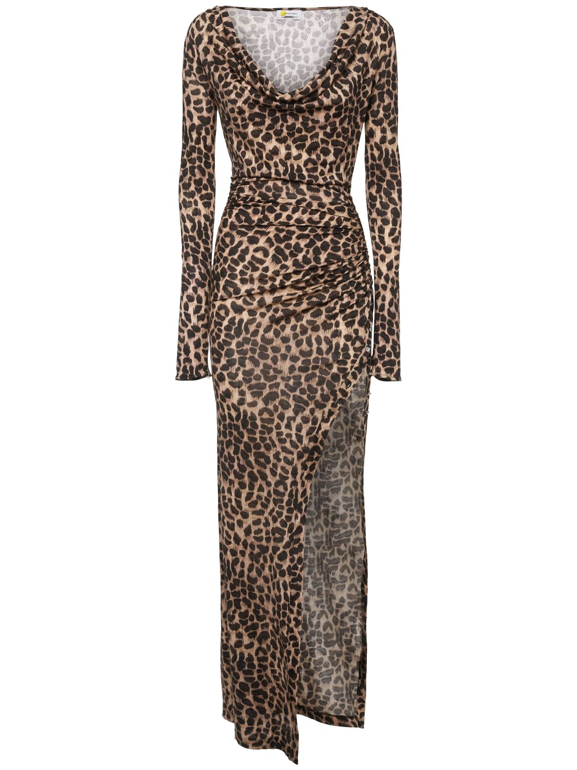 Blumarine Printed Wool Jersey Long Dress In Beige/black