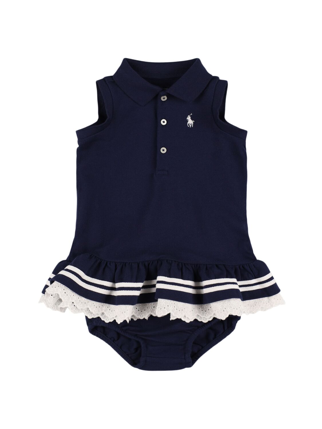 Ralph Lauren Babies' Cotton Piqué Dress & Diaper Cover In Blue