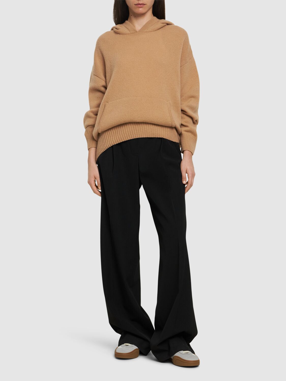 Shop Msgm Wool Blend Knit Hoodie In Camel