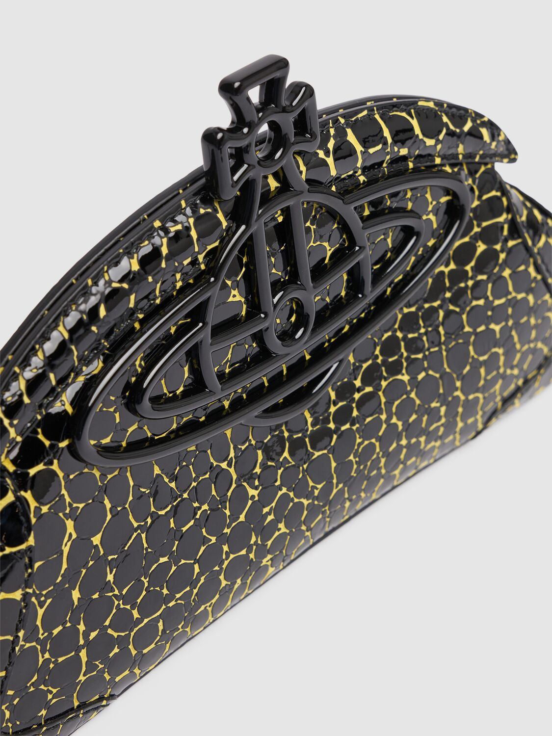 Shop Vivienne Westwood Amber Printed Patent Leather Clutch In Black,yellow