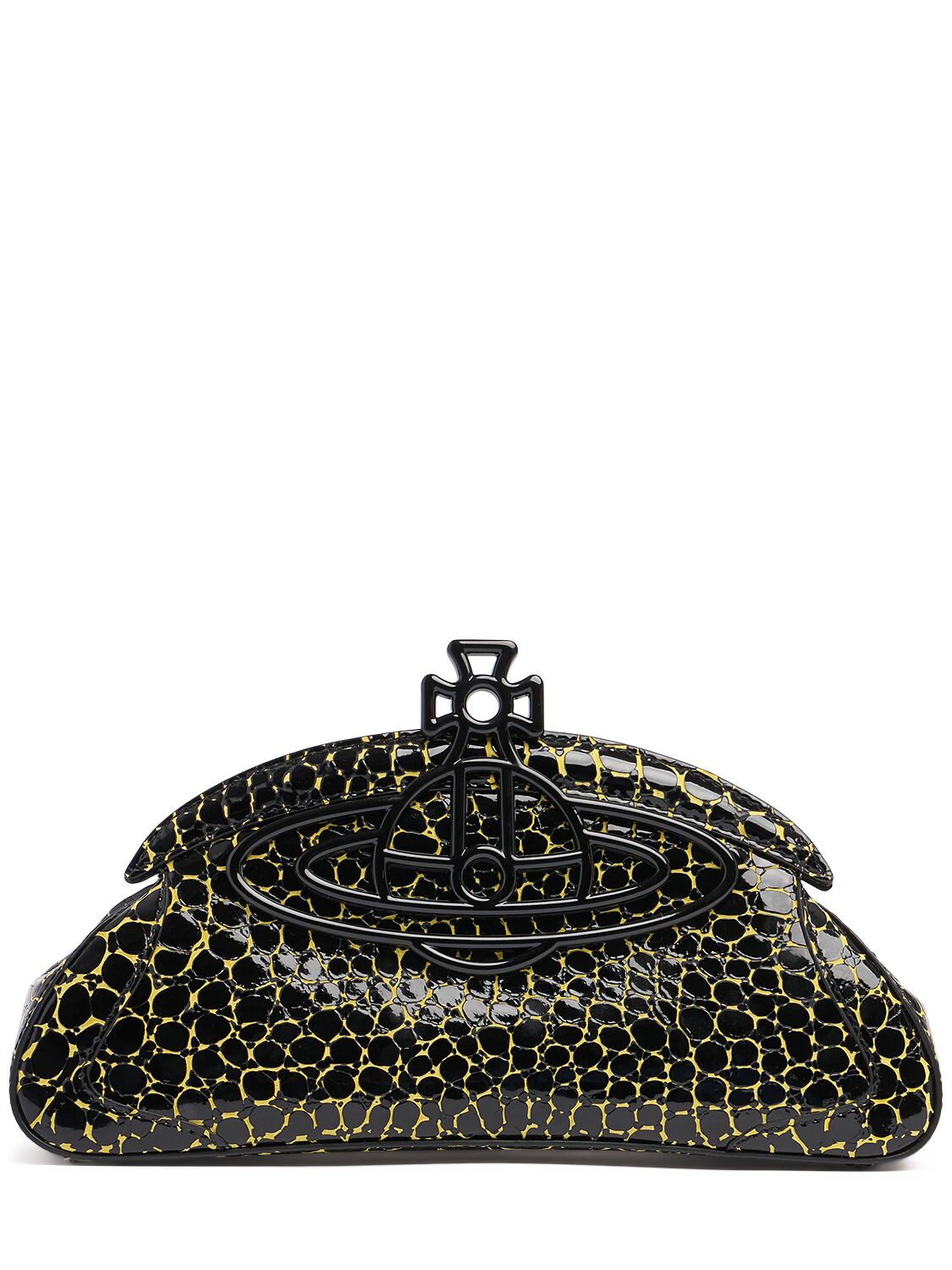 Vivienne Westwood Amber Printed Patent Leather Clutch In Black,yellow