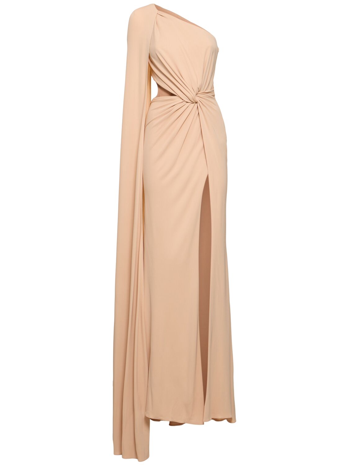 Elie Saab Draped Fluid Jersey Long Dress In Brown
