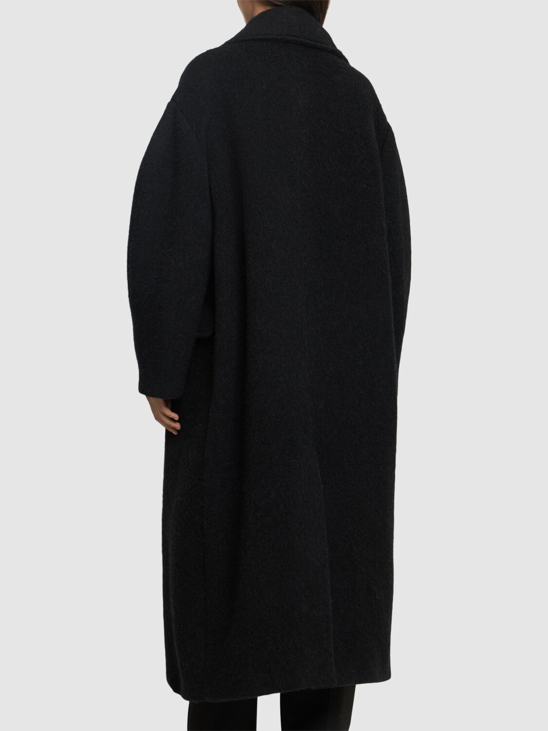 Shop Msgm Wool Blend Long Coat W/scarf In Black