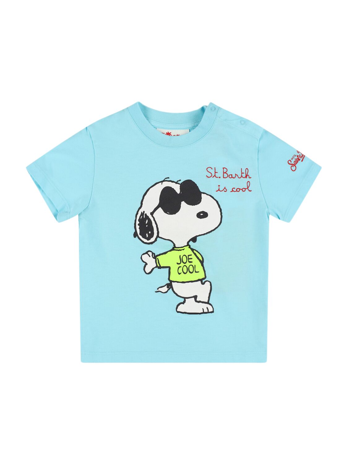 Mc2 Saint Barth Kids' Snoopy Print Cotton Jersey T-shirt In Lightblue,multi