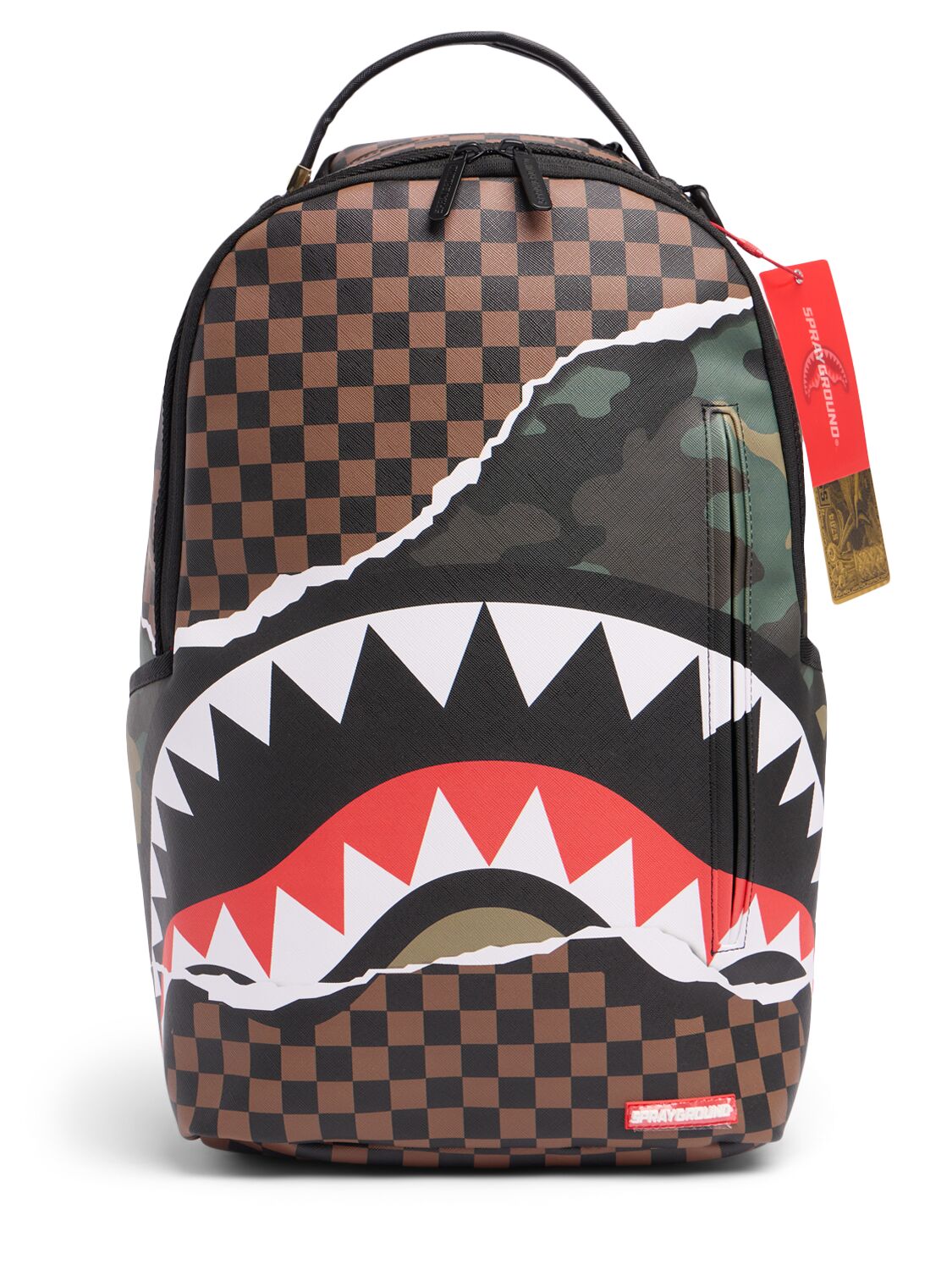 Sprayground Kids' Shark Print Canvas Backpack In Brown