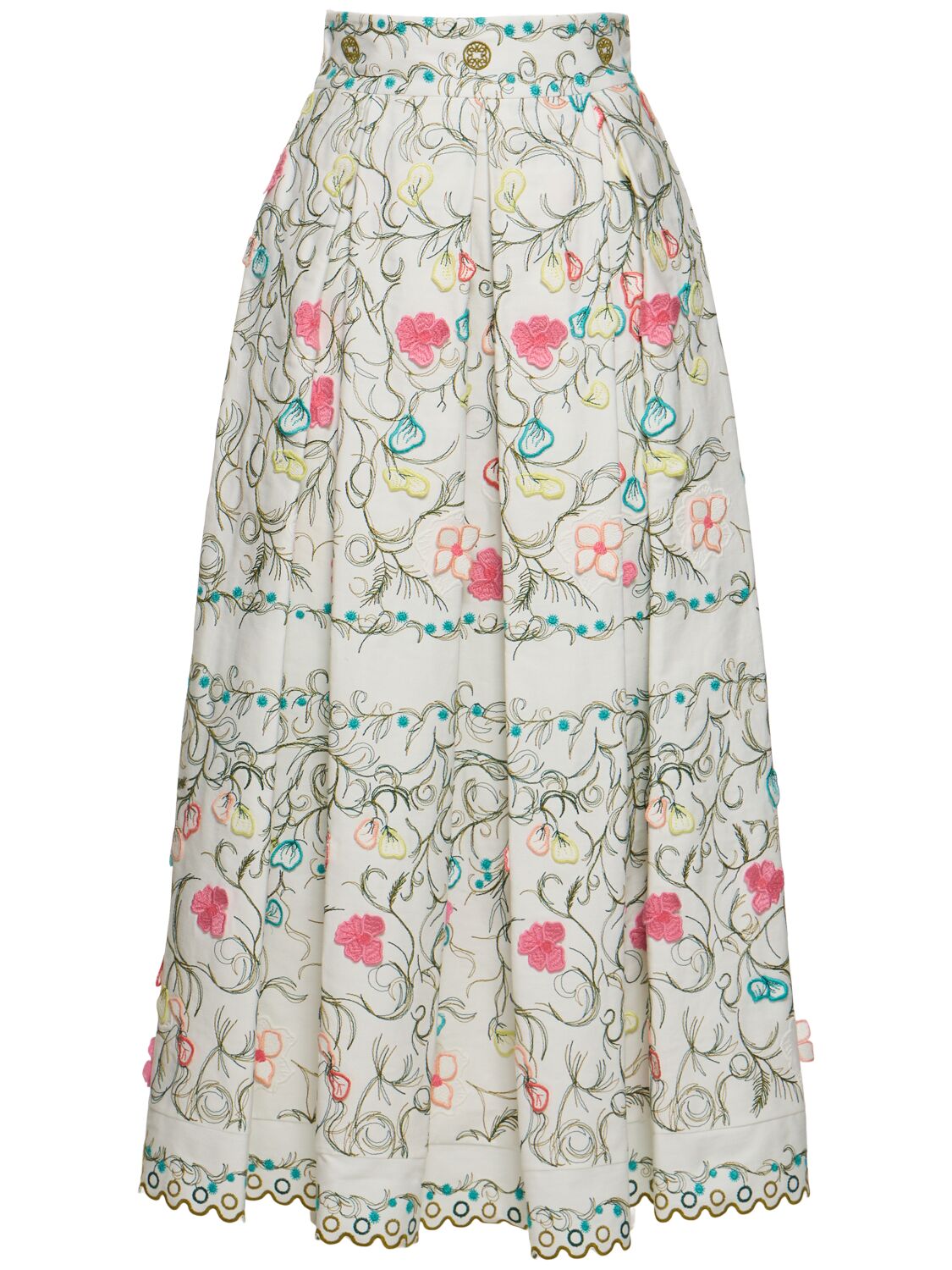 Elie Saab Embroidered Cotton Midi Skirt In Multi