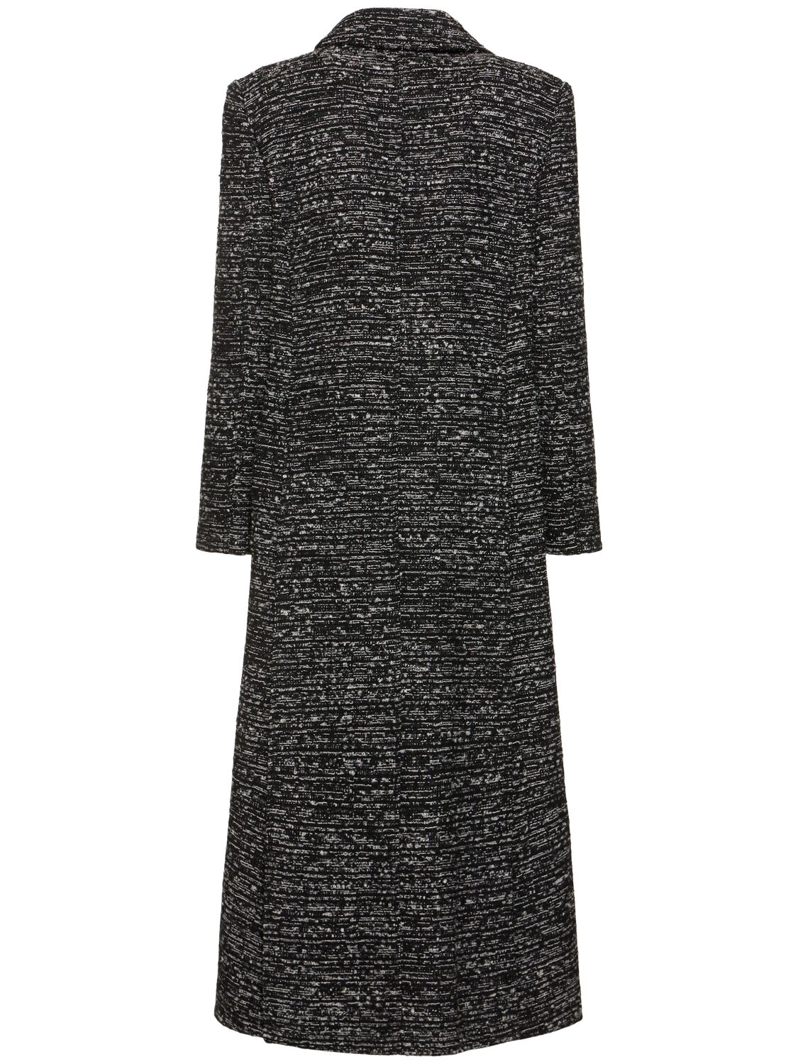 Shop Alberta Ferretti Double Breasted Wool Tweed Long Coat In Black/multi