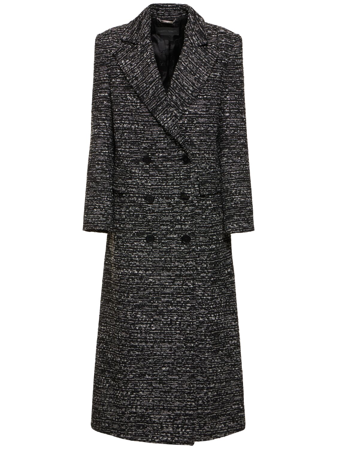 Alberta Ferretti Double Breasted Wool Tweed Long Coat In Multi