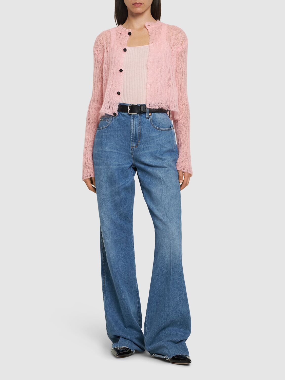 Shop Msgm Open Work Crop Cardigan In Pink