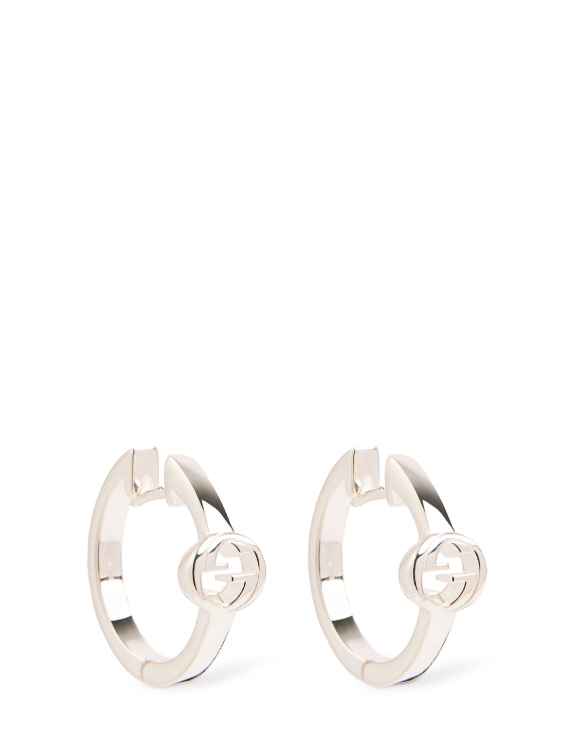 Gucci Interlocking Silver Hoop Earrings In White