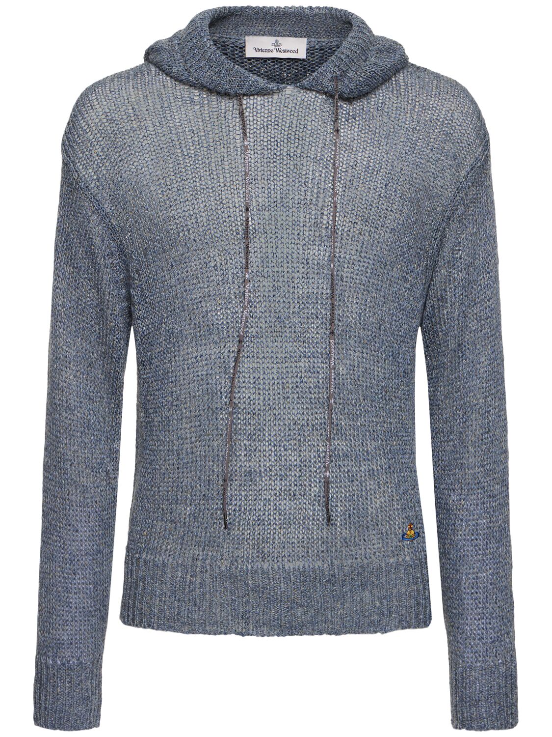 Shop Vivienne Westwood Linen Tweed Knit Hoodie In Blue