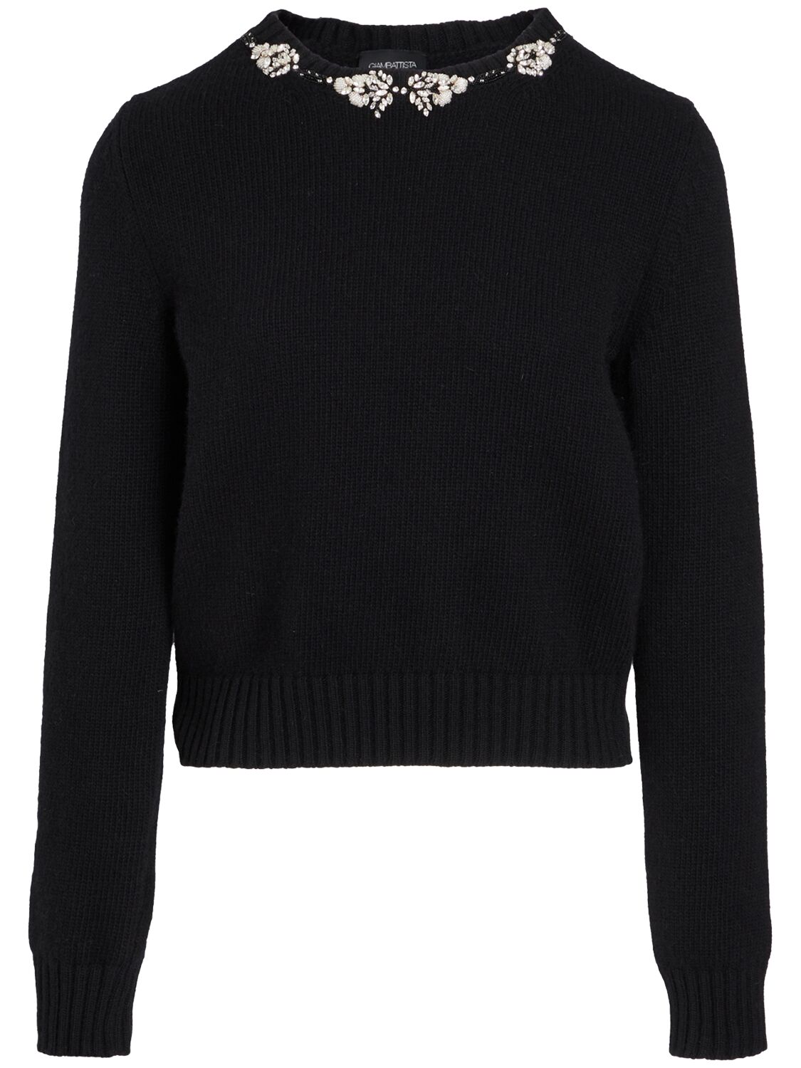 Giambattista Valli Embellished Neck L/s Wool Knit Top In Black