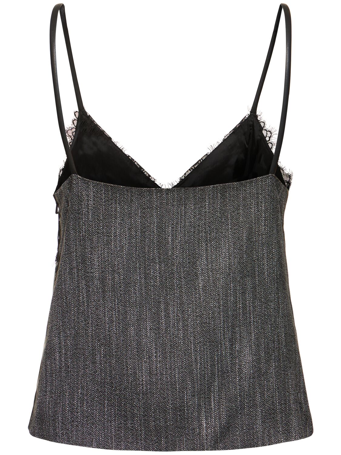 Shop Alberta Ferretti Poly Camisole Top W/ Lace In Black