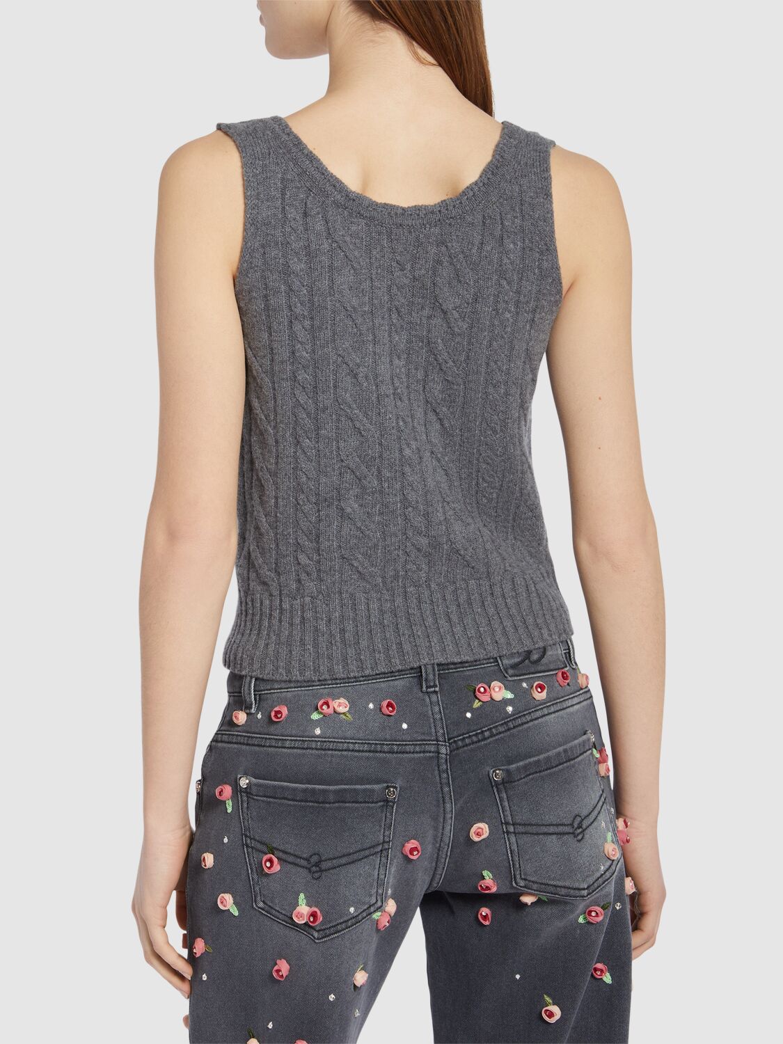 Shop Blumarine Knit Tank Top In Grey