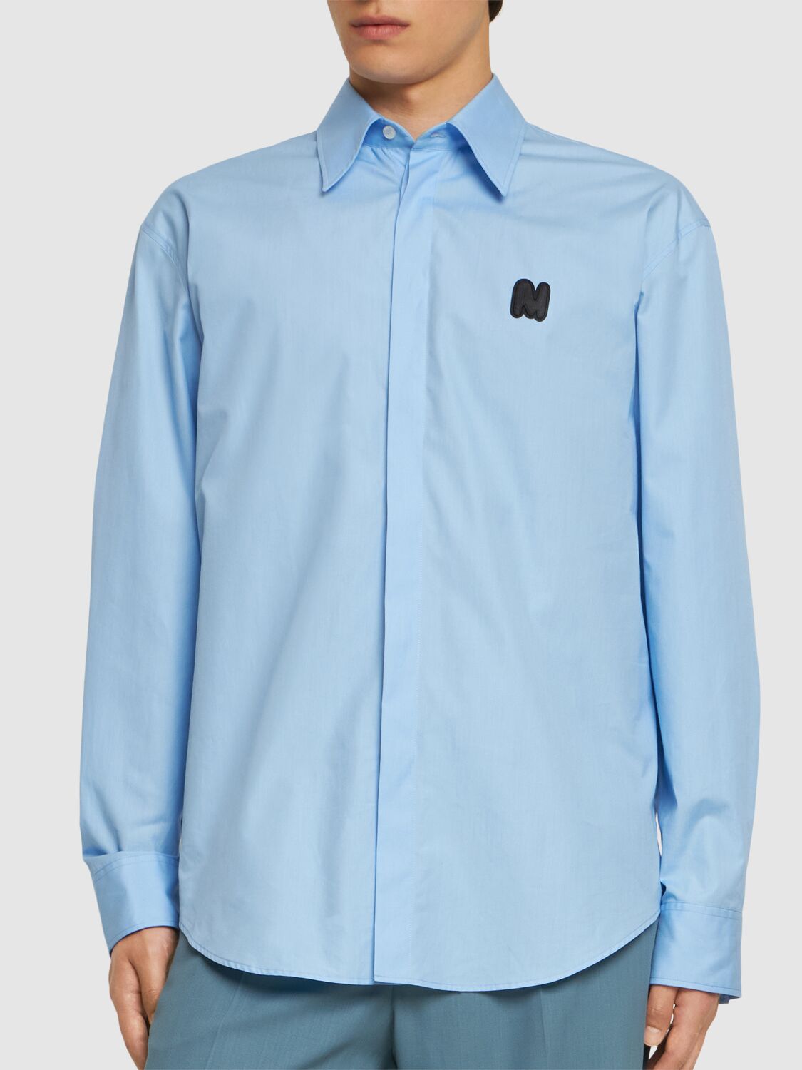 Shop Msgm Cotton Shirt In Light Blue