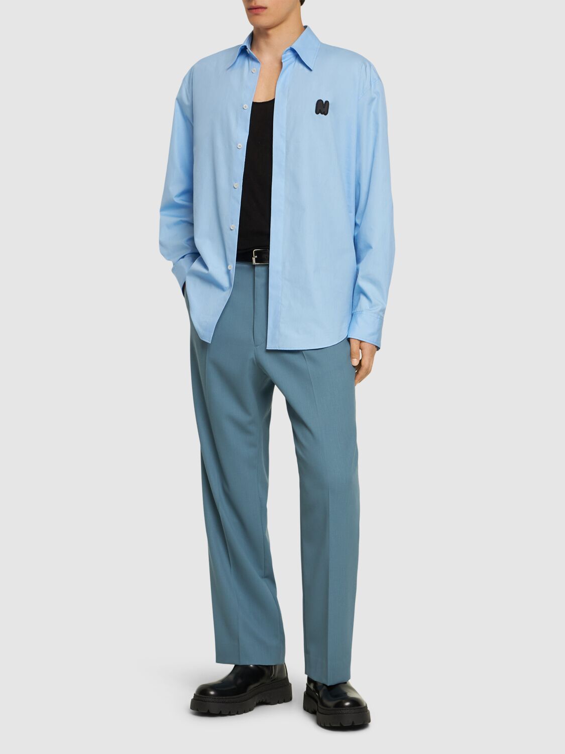 Shop Msgm Cotton Shirt In Light Blue