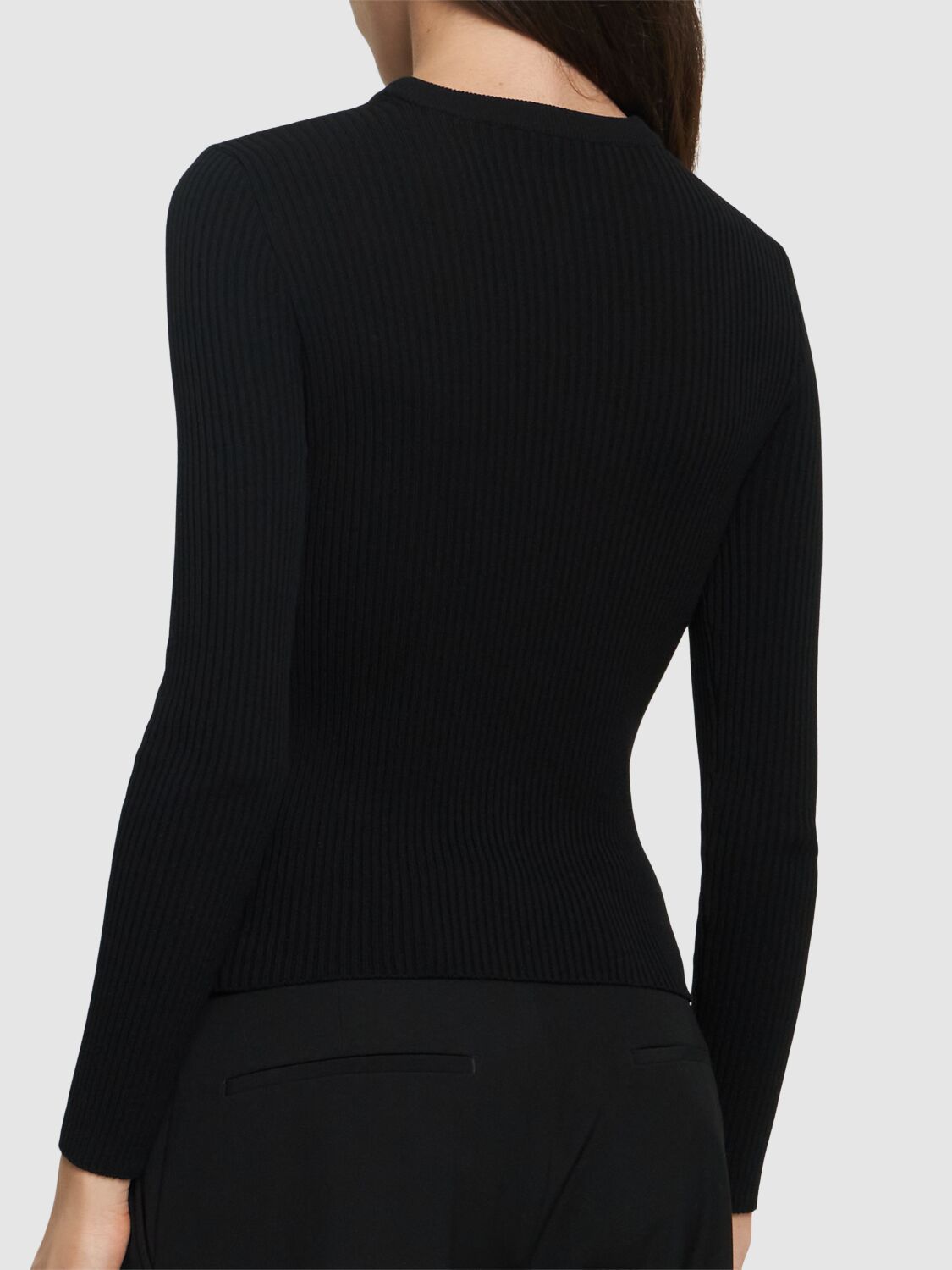 Shop Msgm Viscose Knit Cutout Long Sleeve Top In Black