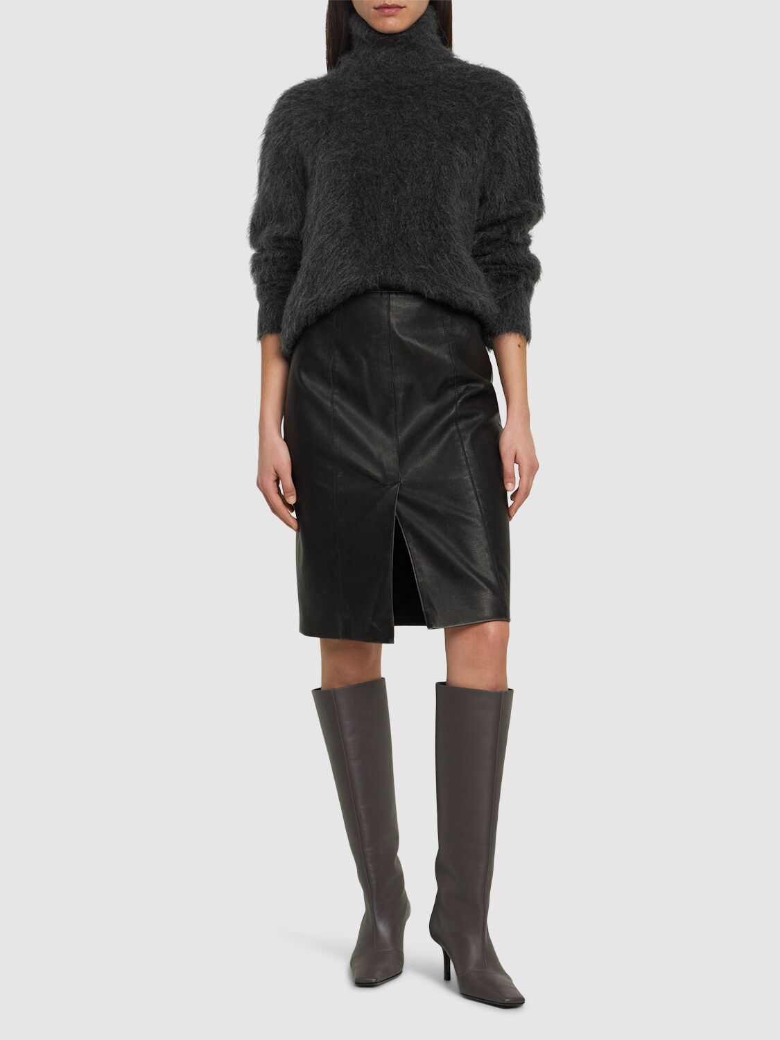 Shop Msgm Faux Leather Midi Skirt In Black