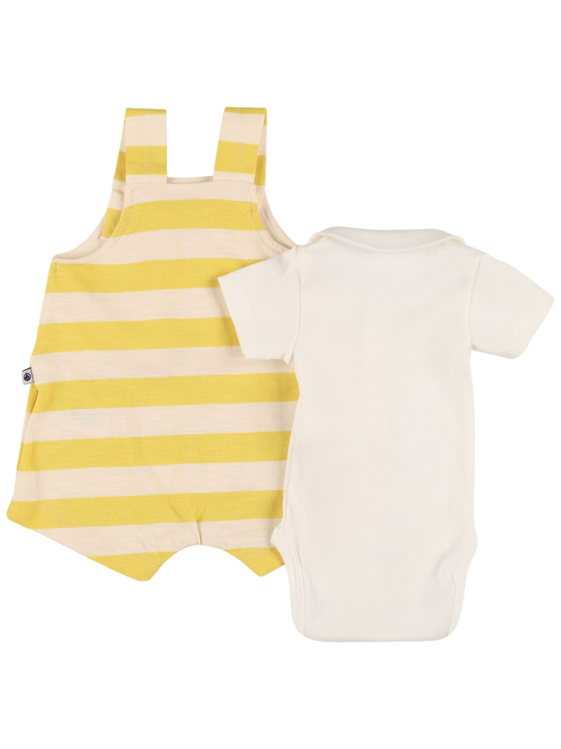 Shop Petit Bateau Striped Cotton Overalls & Bodysuit In White,yellow