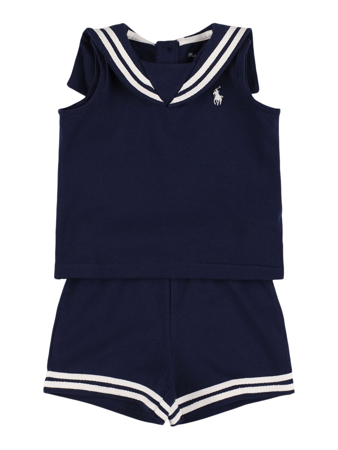 Ralph Lauren Kids' Marinière Stretch Cotton Top & Shorts In Blue