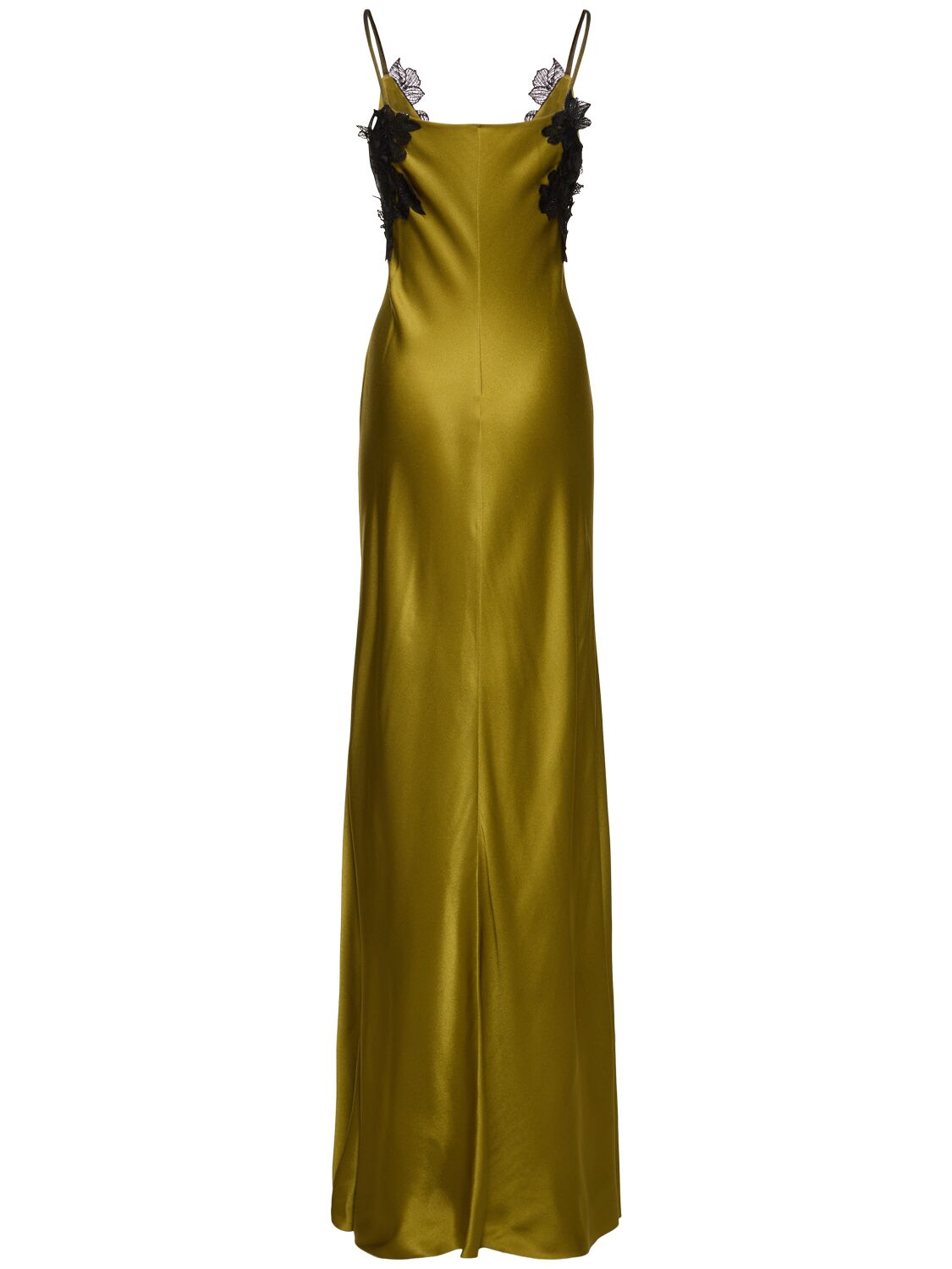 Shop Alberta Ferretti Satin & Lace Long Dress In Green