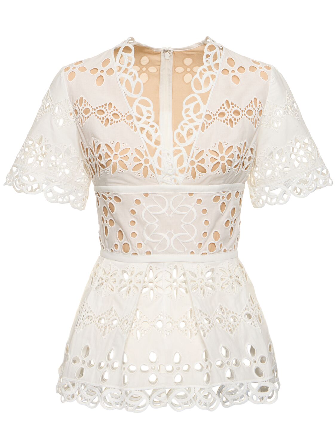 Elie Saab Embroidered Cotton Blend Top In White