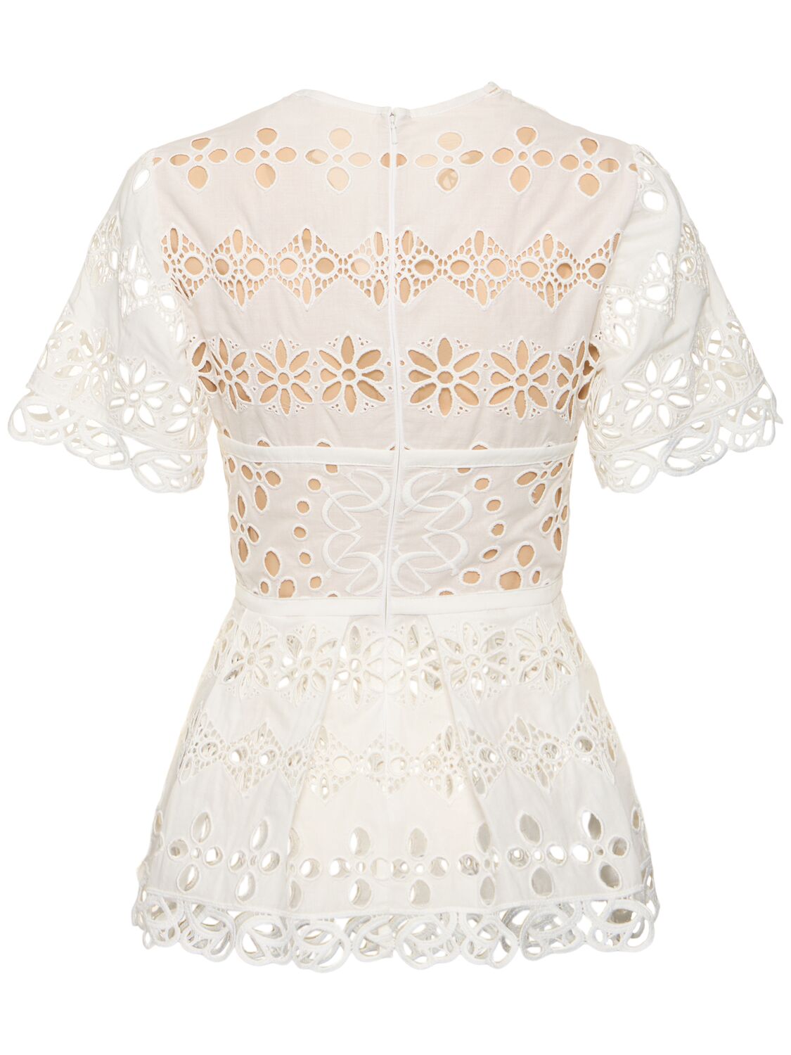 Shop Elie Saab Embroidered Cotton Blend Top In White