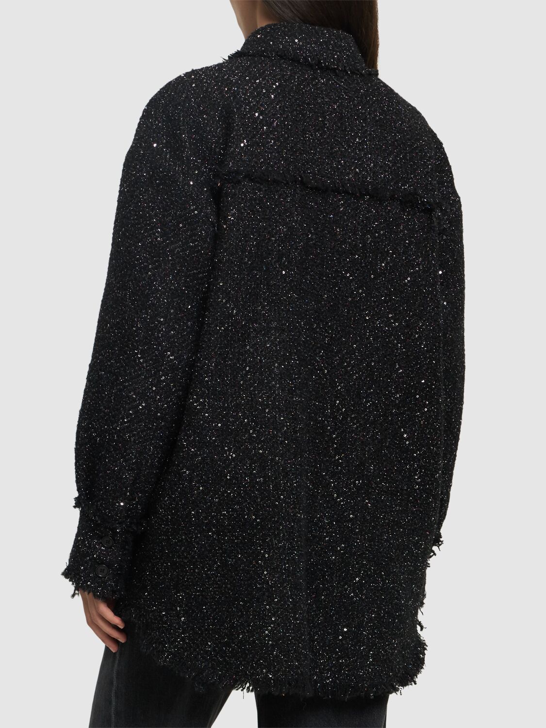 Shop Msgm Tweed Shirt Jacket In Black