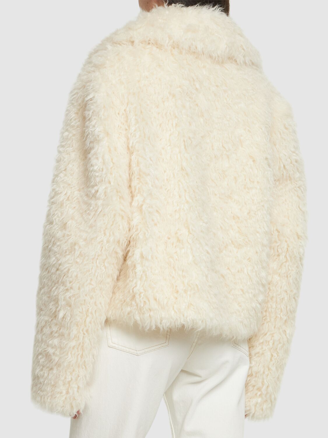 Shop Msgm Furry Short Coat In White