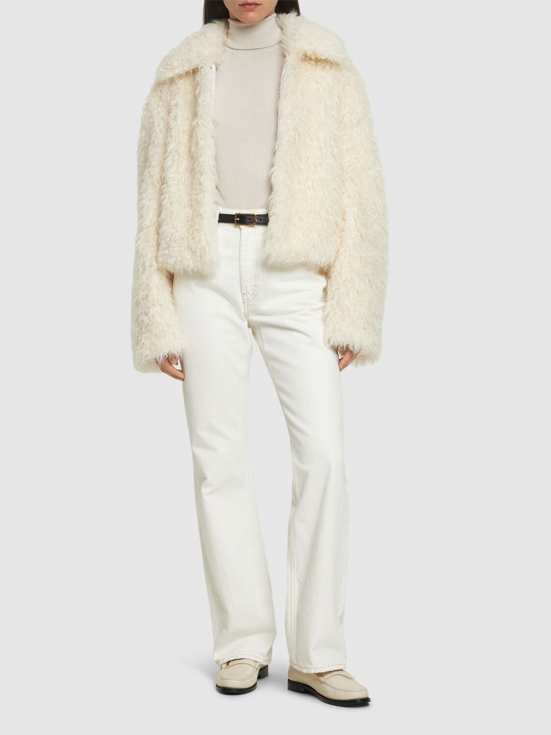 Shop Msgm Furry Short Coat In White