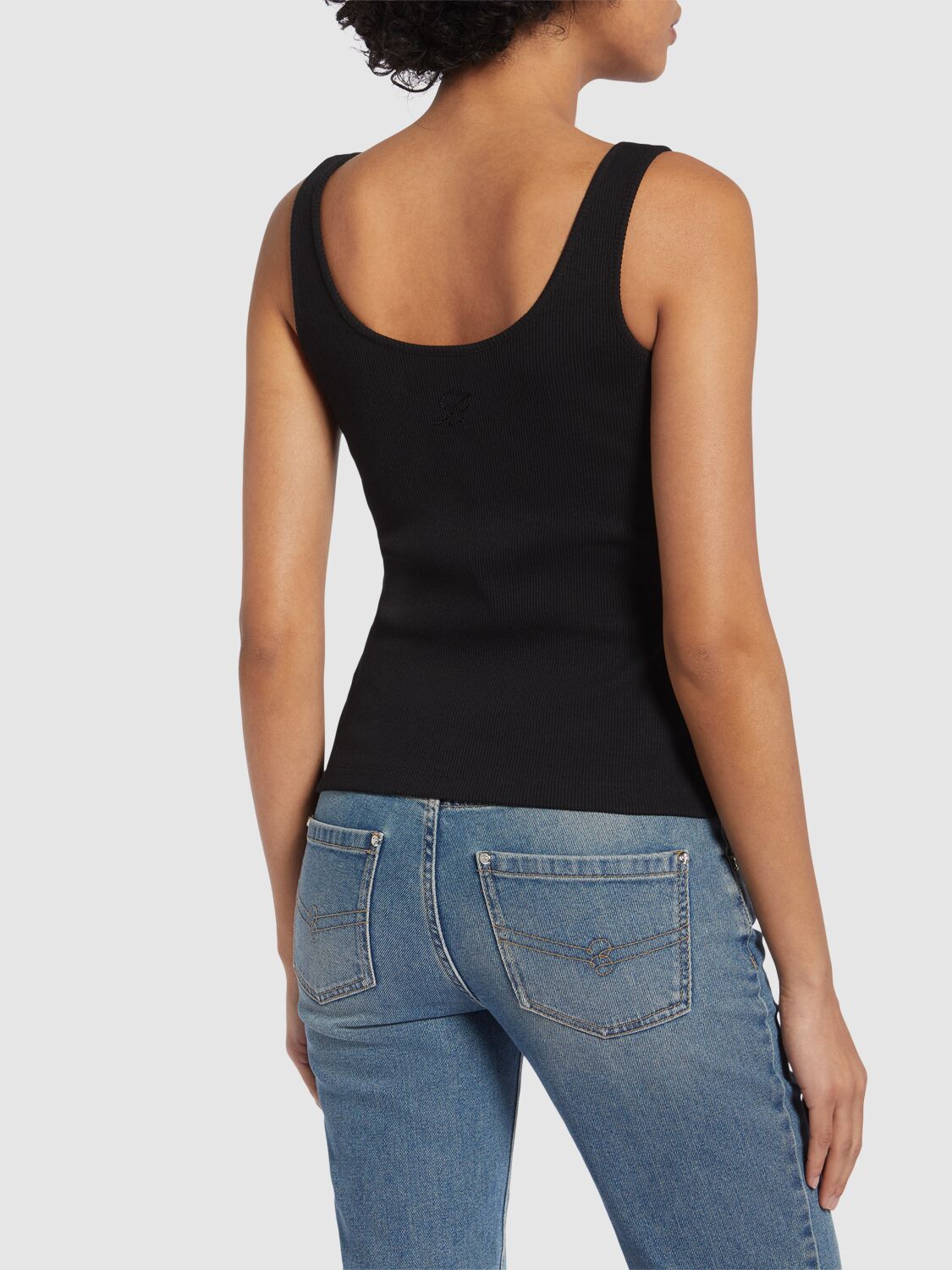 Shop Blumarine Rib Knit Tank Top In Black