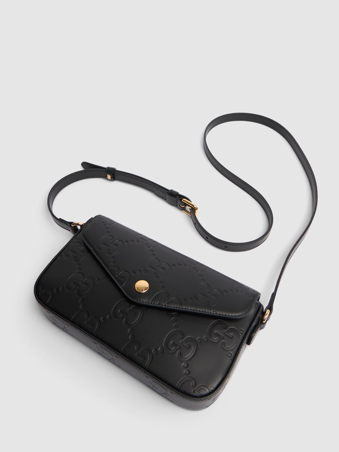 Shop Gucci Mini Gg Leather Shoulder Bag In Black