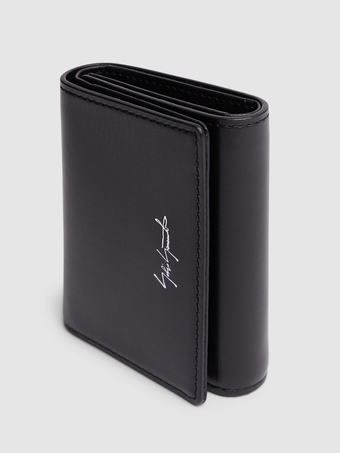 Shop Yohji Yamamoto Trifold Leather Wallet In Black
