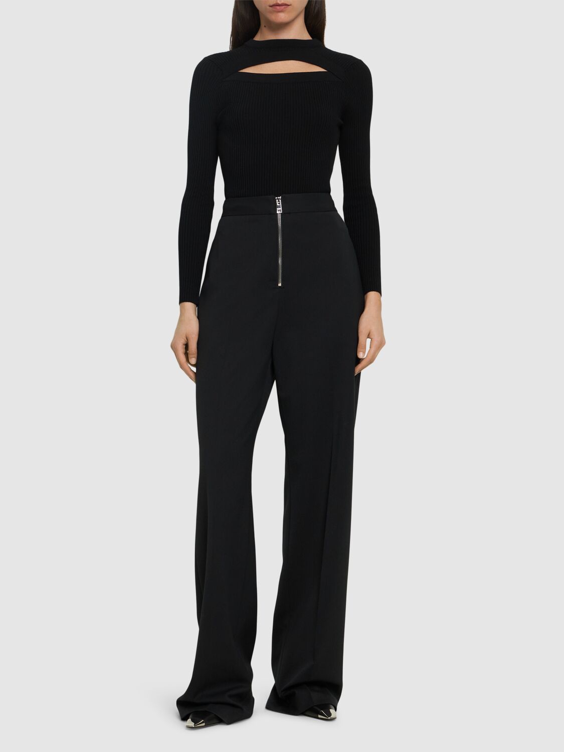 Shop Msgm Wool Blend Straight Pants W/ Zip In Black