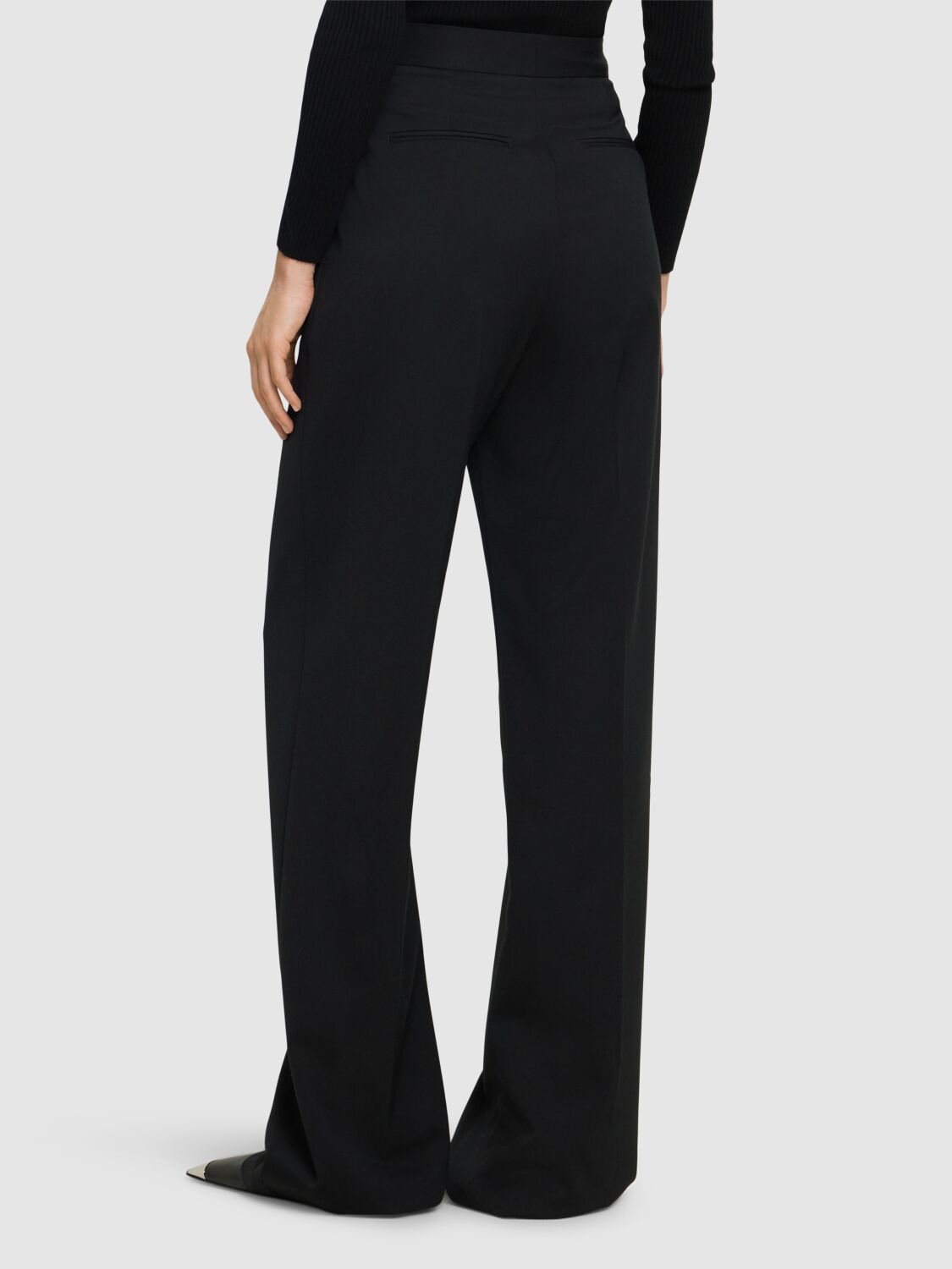 Shop Msgm Wool Blend Straight Pants W/ Zip In Black