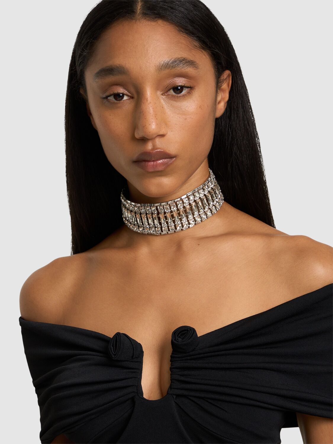 Shop Alessandra Rich Crystal Baguette Choker In Silver