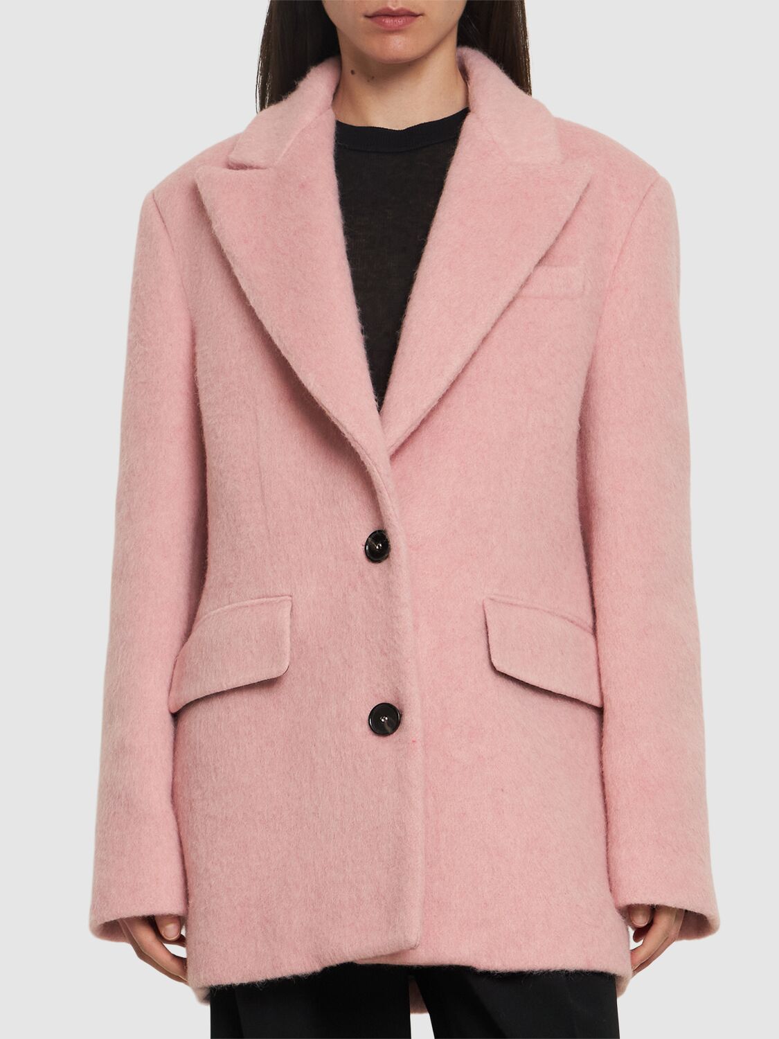 Shop Msgm Single Breast Wool Blend Short Coat In Pink