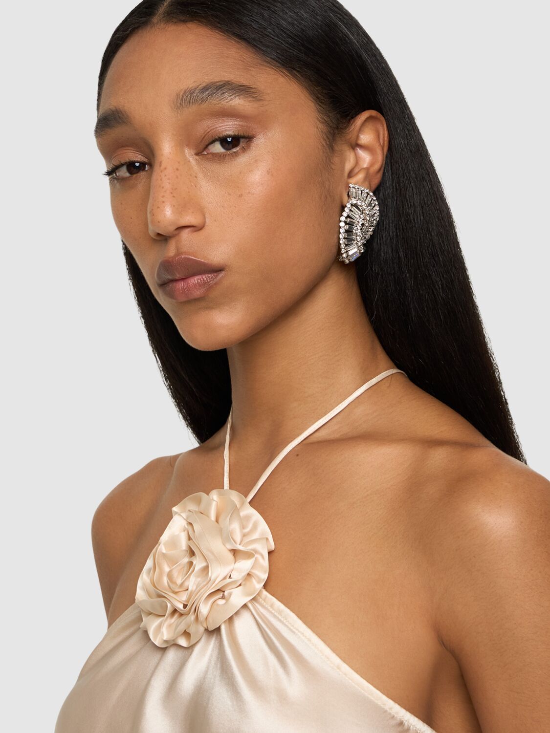 Shop Alessandra Rich Crystal Shell Earrings In Silver