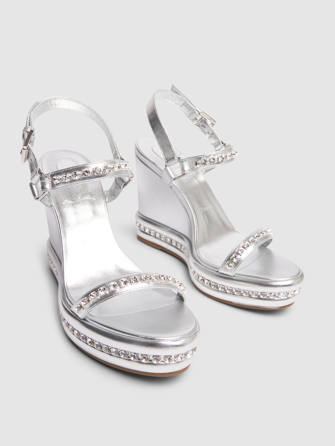 Shop Christian Louboutin 110mm Pyrastrass Leather Wedges In Silver