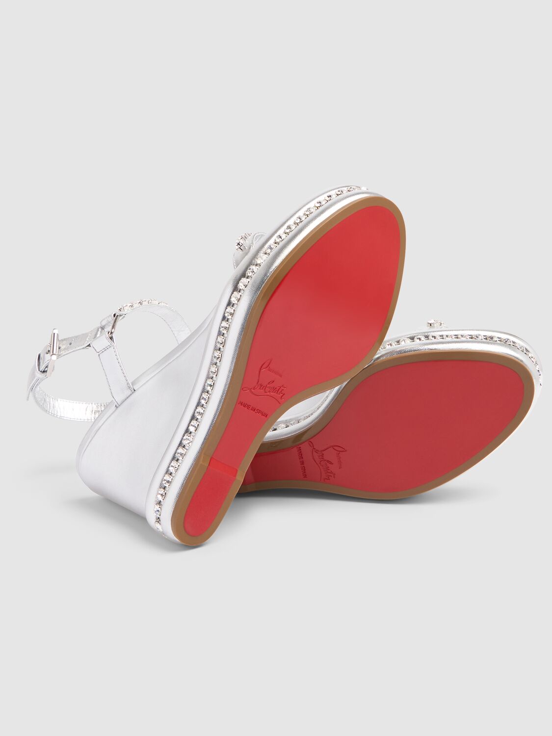 Shop Christian Louboutin 110mm Pyrastrass Leather Wedges In Silver