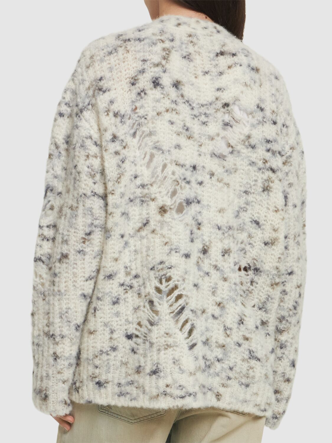 Shop Msgm Nubby Bouclé Knit Cardigan In Grey/multi