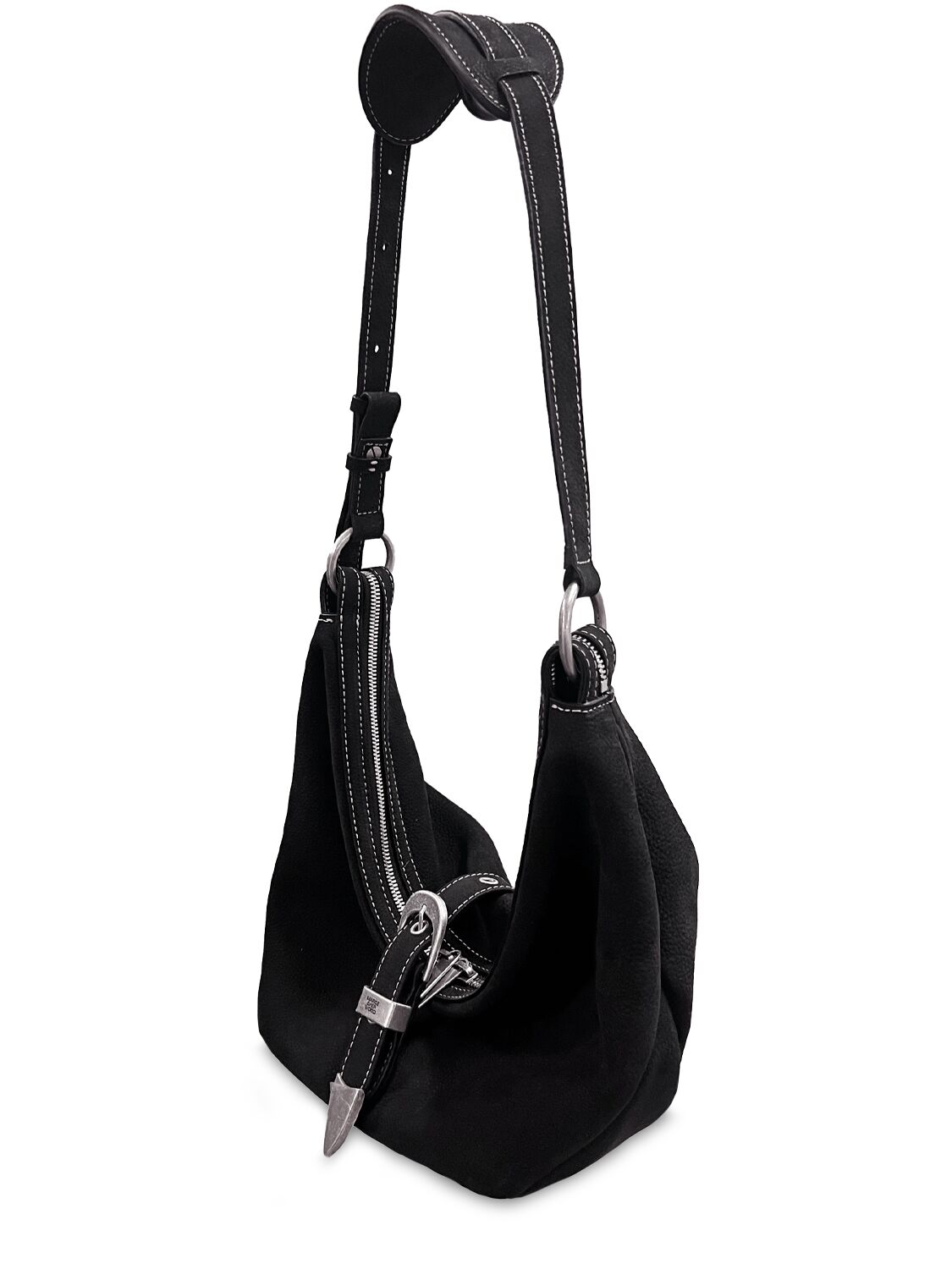 Shop Marge Sherwood Medium Belted Nubuck Shoulder Bag In Black