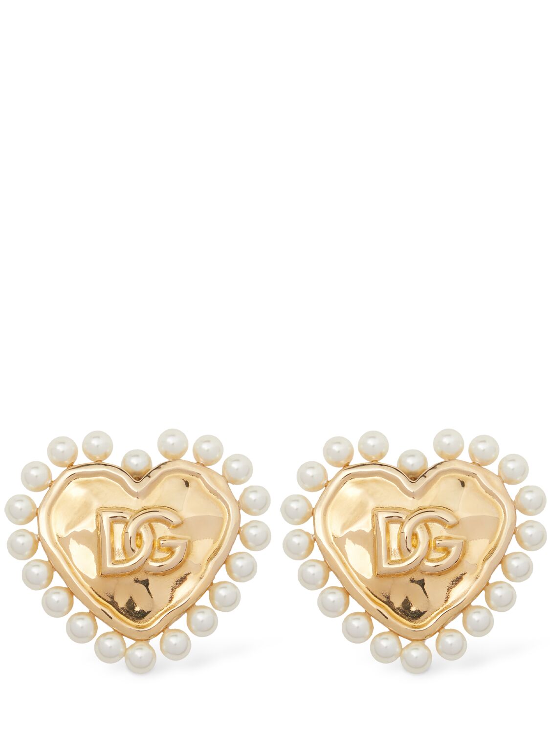 Shop Dolce & Gabbana Dg Logo & Heart Stud Earrings In Gold/white