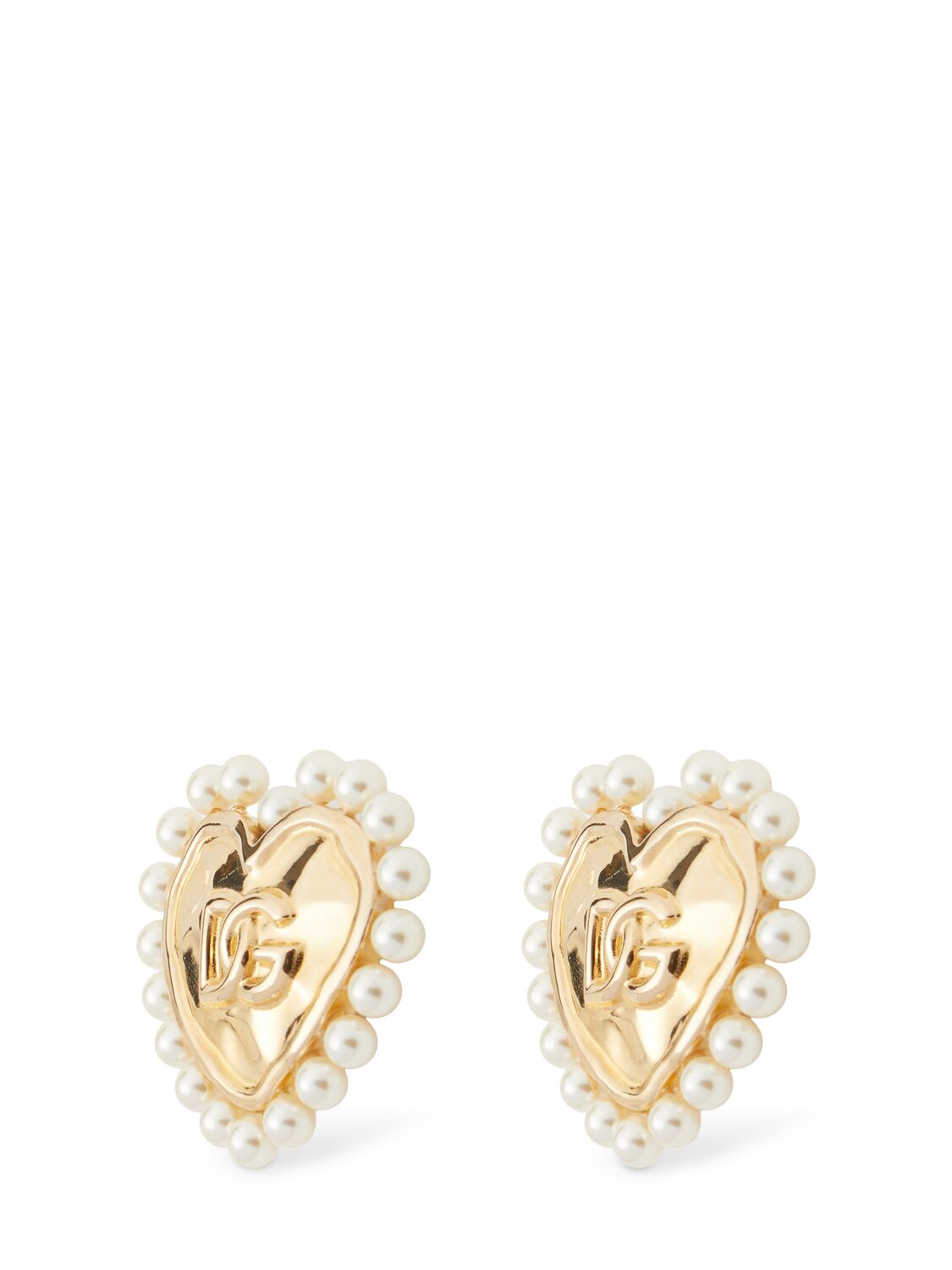 Shop Dolce & Gabbana Dg Logo & Heart Stud Earrings In Gold/white