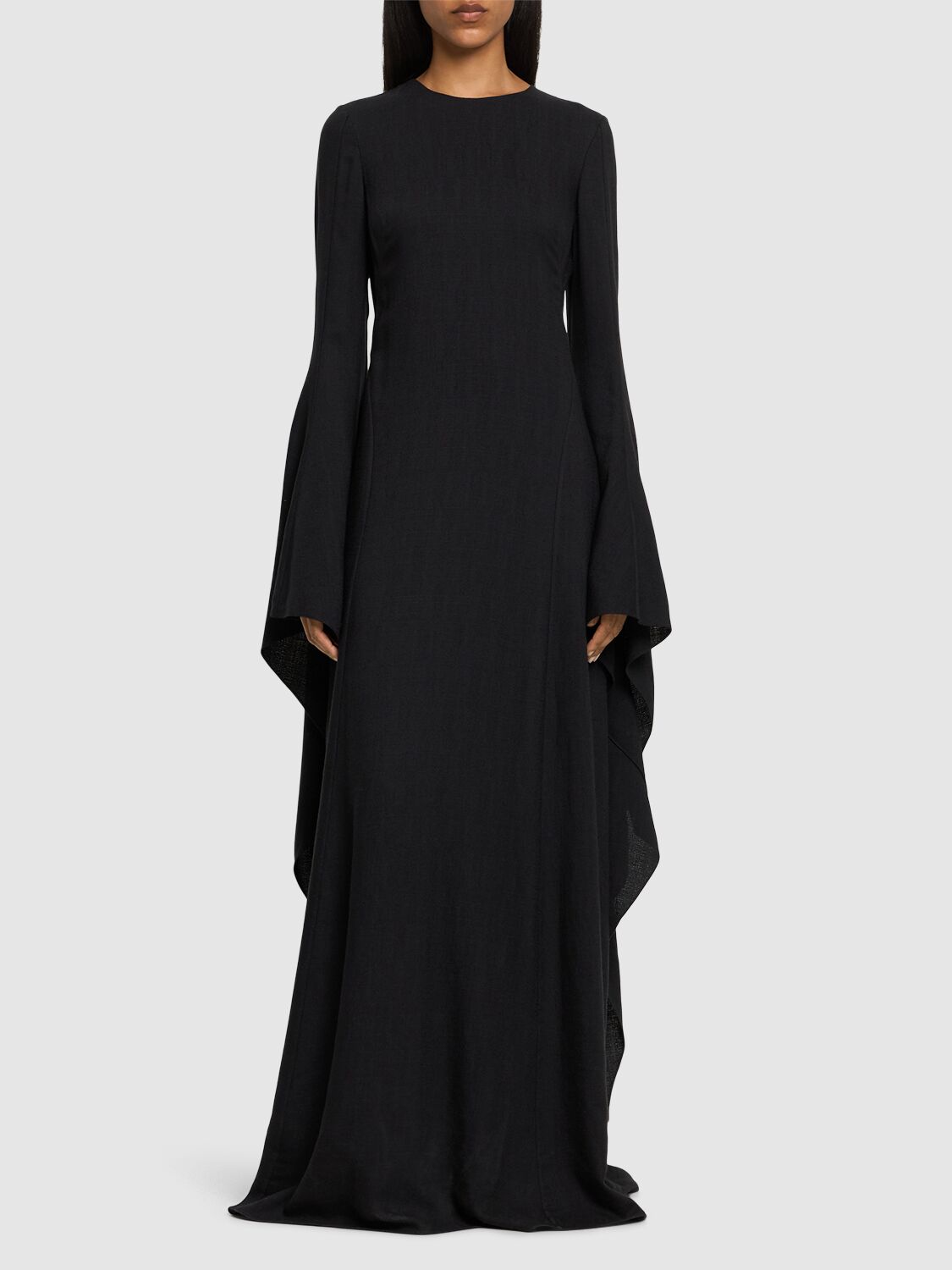Shop Gabriela Hearst Sigrud Long Sleeve Wool Blend Dress In Black