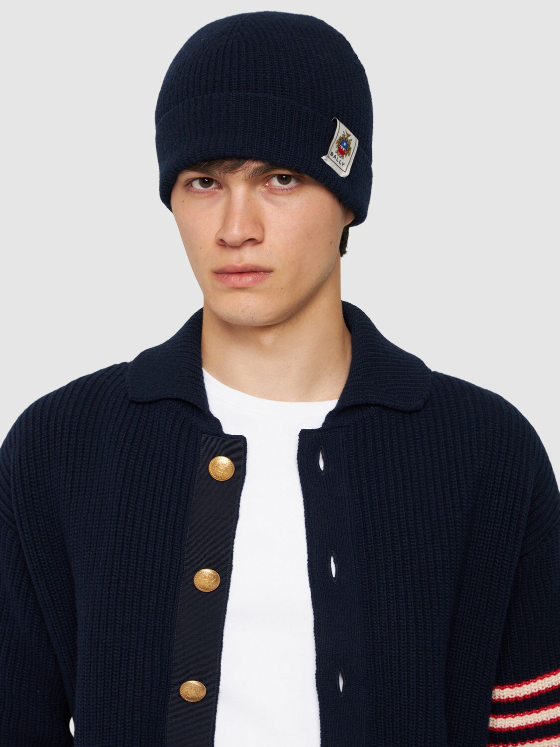 Shop Bally Wool Knit Beanie Hat In Peacoat 50