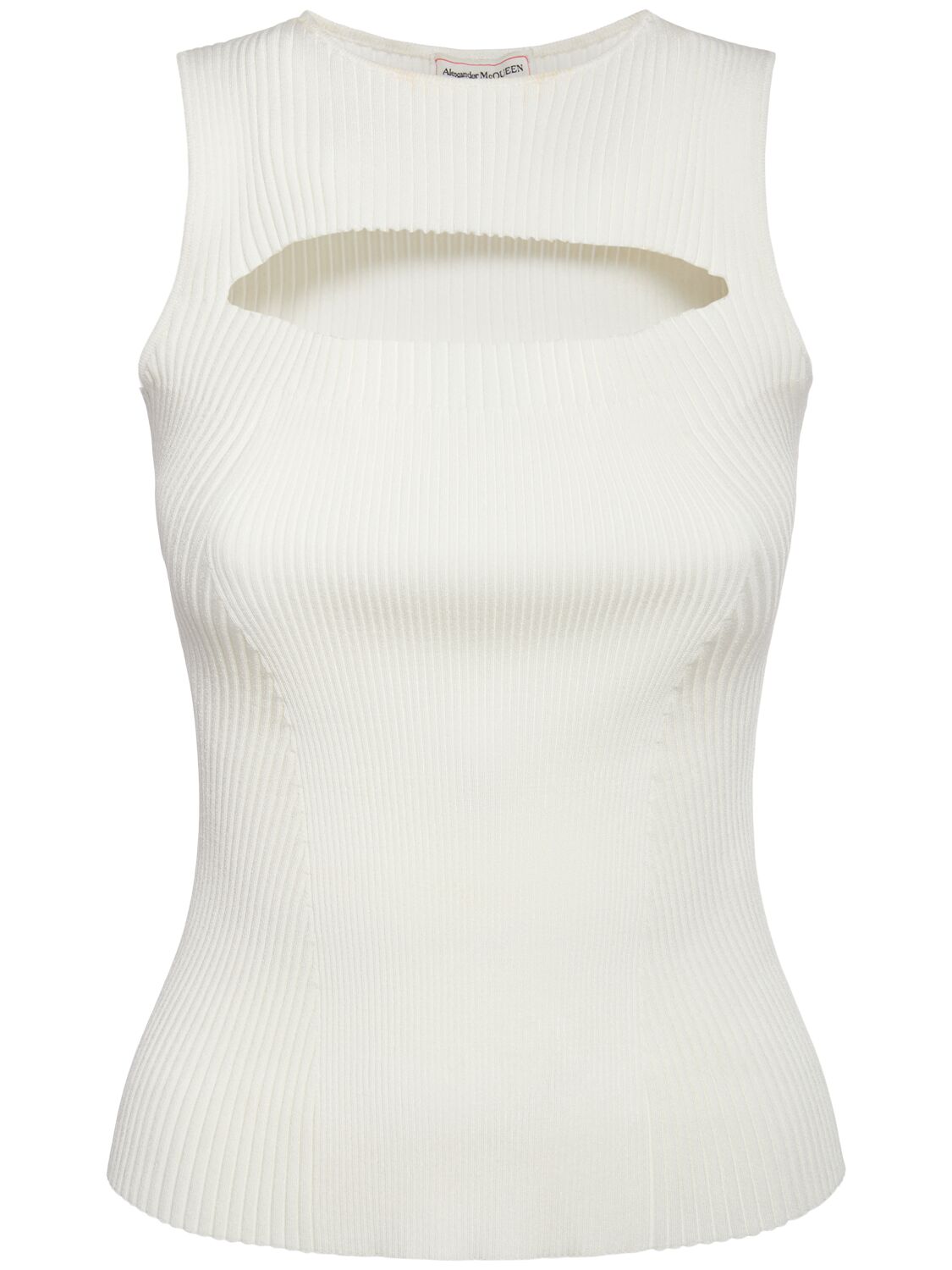 Alexander Mcqueen Ribbed Stretch Viscose Top In Ivory