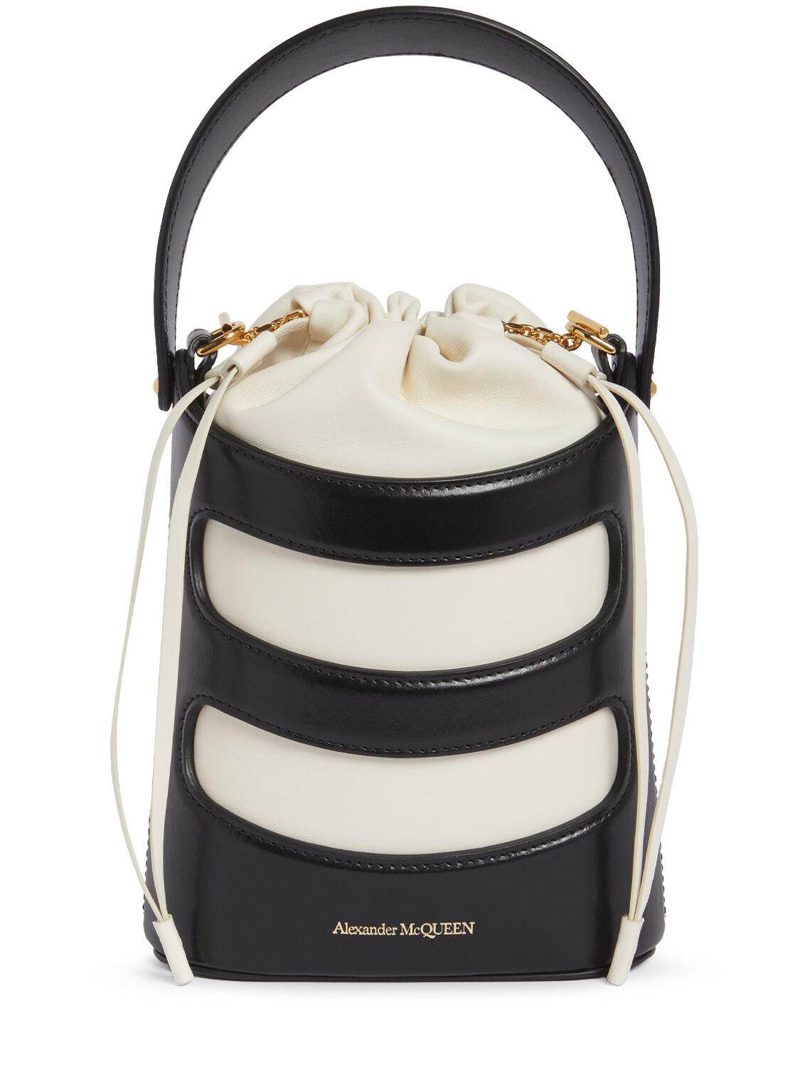 Alexander Mcqueen The Mini Rise Leather Top Handle Bag In Black/ivory
