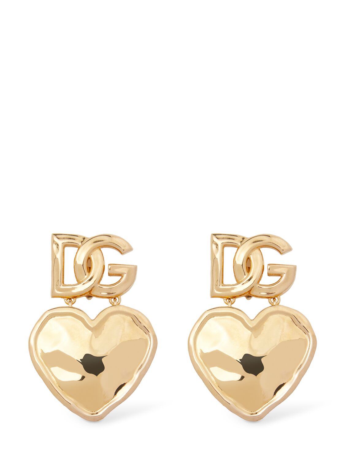 Dolce & Gabbana Dg Logo & Heart Drop Earrings In Gold